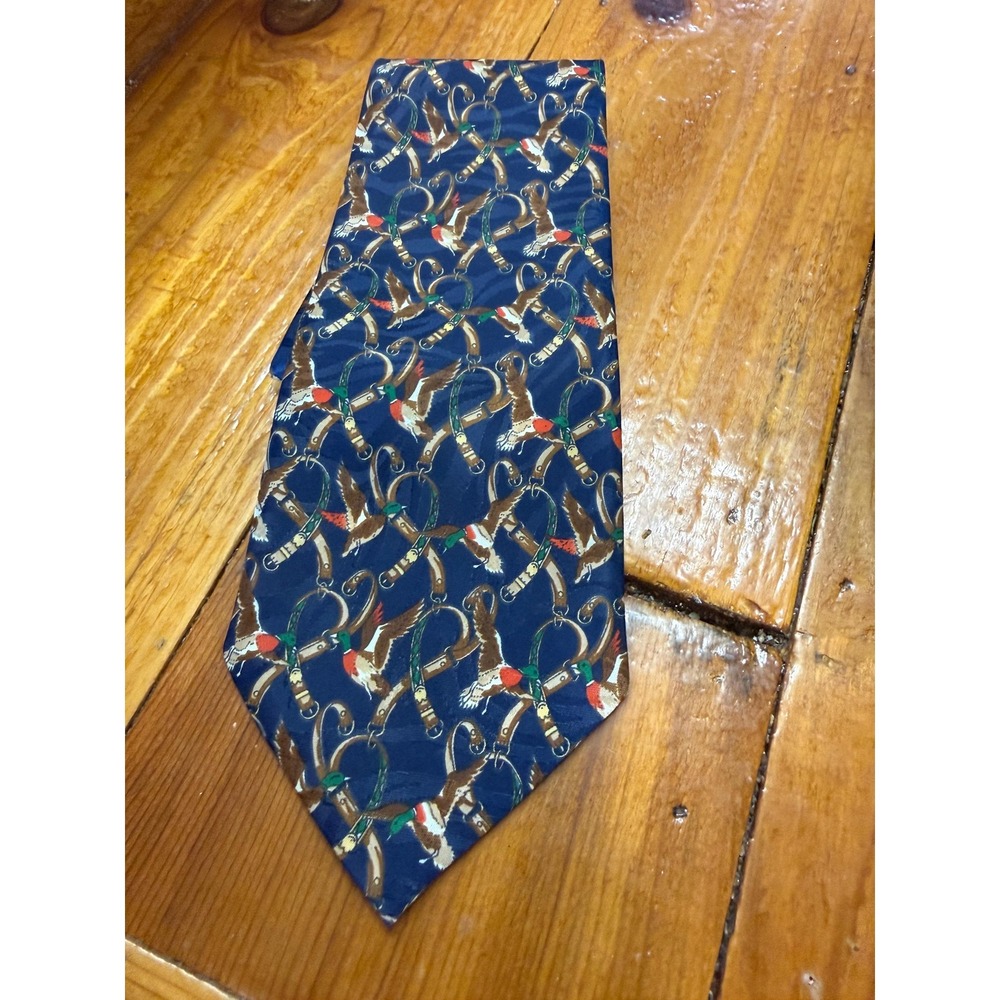 Mallard & belts neck tie made in Korea‎ blue polyester